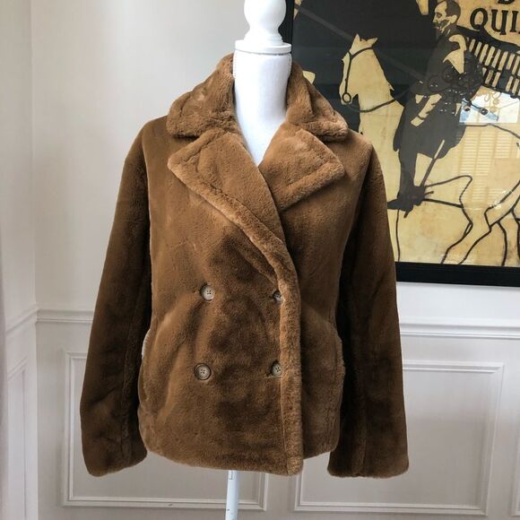 NWT Vince Faux Fur Teddy Bear Soft Coat Walnut Brown L - Picture 1 of 10